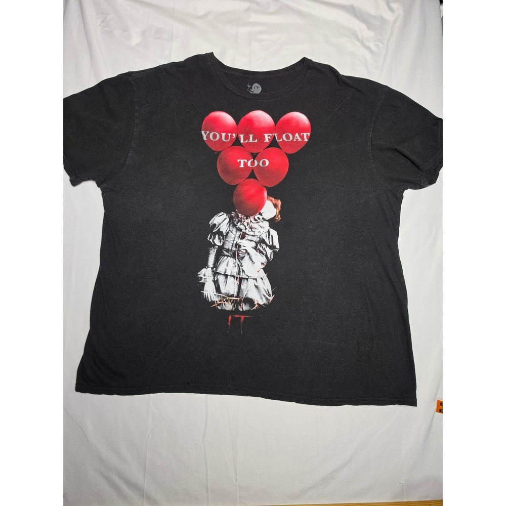 IT Movie Pennywise Clown Graphic T-Shirt Black You'll Float Too Horror Tee 2XL